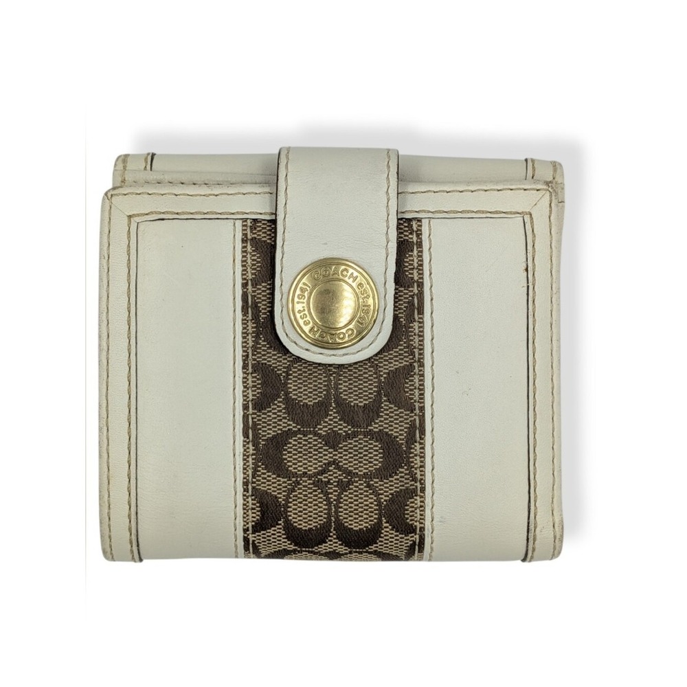 Coach Signature Stripe Jacquard Canvas &โ Leather Wallet Bifold Snap Vintage Y2K